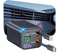 [Apple MFi Certified] Retractable Car Charger USB C, Rombica 120W USB C Car Charger 4 in 1 PD/QC Type C Fast Charging Cigarette Lighter Adapter for iPhone 17/17 Pro/16/15/14/13/12/Galaxy S25/S24/Pixel