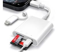 [Apple MFi Certified] SD Card Reader for iPhone iPad, Lightening&USB-C Ports Card Reader Adapter, Memory SD Card Reader Trail Camera Viewer, Plug and Play