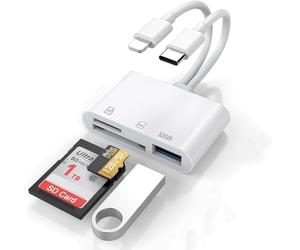 [Apple MFi Certified] SD Card Reader&USB OTG Adapter for iPhone/iPad,Dual Lightning USB C Male to SD/TF Adapter with Micro SD/SD Card Slots,Supports SD/Micro SD/SDHC/SDXC (3 Card Slot&Lightning&USB C)