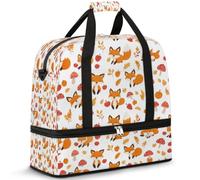 Apple Mushroom Fox Travel Duffle Bag for Women Men Weekend Overnight Bags Foldable Wet Seperated 47 L Tote Bag for Sports Gym Yoga