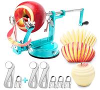 Apple Peeler Corer, Long lasting Chrome Cast Iron Apple Peeler Slicer Corer with Stainless Steel Blades and Powerful Suction Base for Apples and Potato(Blue)