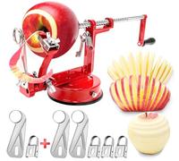 Apple Peeler Corer, Long lasting Chrome Cast Iron Apple Peeler Slicer Corer with Stainless Steel Blades and Powerful Suction Base for Apples and Potato(Red)