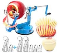 Apple Peeler Corer, Long lasting Chrome Cast Iron Apple Peeler Slicer Corer with Stainless Steel Blades and Powerful Suction Base for Apples and Potato(Blue)