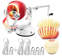 Apple Peeler Corer, Long lasting Chrome Cast Magnesium Alloy Apple Peeler Slicer Corer with Stainless Steel Blades and Powerful Suction Base for Apples and Potatoes(White)