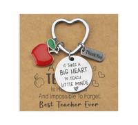 Apple Pendant Thank You Keyring, Funny Keychain with Encouraging Card for Teachers, Funny Keyring, Unique Presents, "It Takes a Big Heart to Teach Little Minds" Thank You Gift Keyrings (Circle)