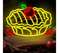 Apple Pie Neon Sign - 14″×10.2″ Dimmable LED Wall Light for Home Kitchen, Restaurant, Coffee Shop, Club & Bar Decor, USB Powered Pie & Cake Themed Neon Wall Art