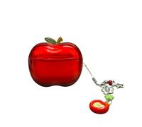 Apple-Shaped Wireless Earbuds Case,Transparent TPU Shockproof Protective Cover,Cute Fruit Design Apple Case (Red-Gift Pendant, for AirPods Pro 2)