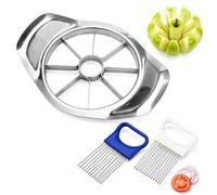 Apple Slicer Cutter and Corer, 3-Piece Kitchen Slicing Set with 2 Onion Holders, Stainless Steel Fruit Cutter for Apples Pears Vegetables, Onion Slice Holder for Safe Food Prep