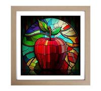 Apple Stained Glass Effect Framed Wall Art Print, Ready to Hang Picture for Living Room Bedroom Home Office, Oak 18 x 18 Inch (45 x 45 cm)