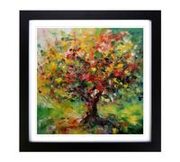 Apple Tree Abstract Expressionism No.2 Framed Print | 18x18 Inch Black Framed Wall Art | Ready to Hang | Eclectic Floral Picture | Living Room Bedroom Lounge Office