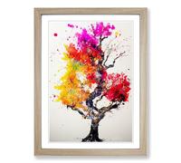 Apple Tree Paint Splatter Framed Wall Art Print A2 Oak