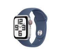 Apple Watch SE (2nd Gen), 40mm, Silver Aluminium Case, GPS + Cellular [2024] - Denim Sport Band - M/L, Blue