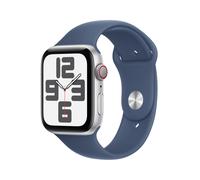 Apple Watch SE (2nd Gen), 44mm, Silver Aluminium Case, GPS + Cellular [2024] - Denim Sport Band - M/L, Blue