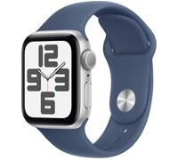 APPLE Watch SE - 40mm Silver Aluminium Case with Denim Sport Band - S/M, Silver/Grey,Blue