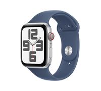 Apple Watch SE (2nd Gen), 44mm, Silver Aluminium Case, GPS + Cellular [2024] - Denim Sport Band - S/M, Blue