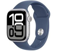 APPLE Watch Series 10 - 42 mm Silver Aluminium Case with Denim Sport Band, S/M, Blue,Silver/Grey