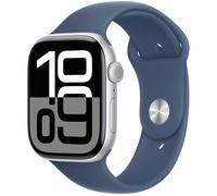 APPLE Watch Series 10 - 46 mm Silver Aluminium Case with Denim Sport Band, M/L, Blue,Silver/Grey