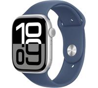 Apple Watch Series 10 [GPS, 46mm] - Silver Aluminum Case with Denim Blue Sport Band, M/L (Renewed)