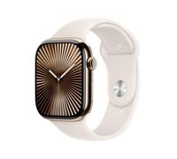 Apple Watch Series 10, 46mm, Gold Titanium Case, GPS + Cellular [2024] - Starlight Sport Band - S/M, White