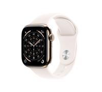 Apple Watch Series 11, 42mm, Gold Titanium Case, GPS + Cellular [2025] - Light Blush Sport Band - M/L, Pink