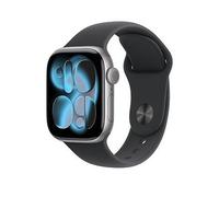 Apple Watch Series 11 (GPS) 42mm & Space Grey Aluminium Case with Black Sport Band, Space Grey, Men Pace Grey