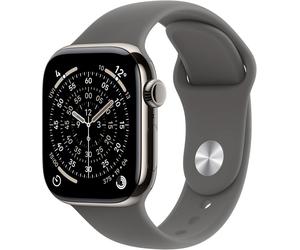 Apple Watch Series 11 GPS + Cellular 42mm Natural Titanium Case with Stone Grey Sport Band - S/M