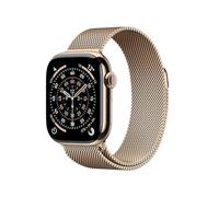 Apple Watch Series 11 GPS + Cellular 42mm Smartwatch with Gold Titanium Case with Gold Milanese Loop. Sleep Score, Fitness Tracker, Health Monitoring, Always-On Display, Water Resistant