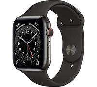Apple Watch Series 6 (GPS + Cellular, 44MM) Space Black Stainless Steel Case with Black Sport Band (Renewed)