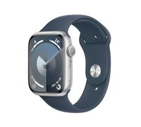 Apple Watch Series 9 (GPS, 45MM) - Silver Aluminum Case with Storm Blue Sport Band, M/L (Renewed)