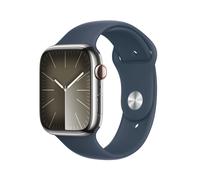 Apple Watch Series 9 GPS + Cellular 45mm Silver Stainless Steel Case w/ Storm Blue Sport Band - M/L