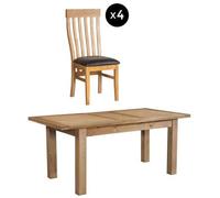 Appleby 4-6 Seater Oak Extending Dining Set - 4 Toulouse Chair with Black Faux Leather Seat Pad