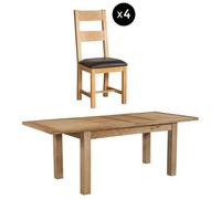 Appleby 4-8 Seater Oak Extending Dining Set - 4 Ladder Back Chair with Black Faux Leather Seat Pad