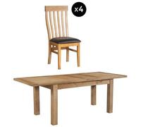 Appleby 4-8 Seater Oak Extending Dining Set - 4 Toulouse Chair with Black Faux Leather Seat Pad
