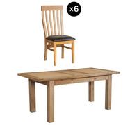 Appleby 6-8 Seater Oak Extending Dining Set - 6 Toulouse Chair with Black Faux Leather Seat Pad