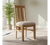 Appleby Dining Chair - Set of 2 - Slatted Back - Oak - Beige Fabric Seat Pad