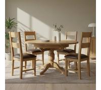Appleby Extending Dining Set - 2-4 Seater - 100cm-140cm - Oak - with 4 Ladder Back Chairs - Black Faux Leather Seat Pad