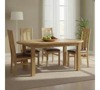 Appleby Extending Dining Set - 4-6 Seater - 130cm-170cm - Oak - with 4 Arizona Slatted Chairs - Black Faux Leather Seat Pad