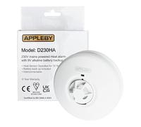 APPLEBY Heat Alarm 230V Mains Powered with 9V Battery Backup, Interconnectable up to 20 Alarms, 85dB, Test Button, White