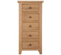 Appleby Petite Oak Narrow Chest, 5 Drawers Tallboy