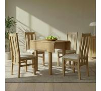Appleby Square Drop Leaf Dining Set - 4 Seater - 90cm - Oak - with 4 Arizona Slatted Chairs - Beige Fabric Seat Pad