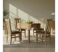 Appleby Square Drop Leaf Dining Set - 4 Seater - 90cm - Oak - with 4 Arizona Slatted Chairs - Black Faux Leather Seat Pad