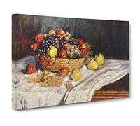 Apples And Grapes Vol.2 By Claude Monet Canvas Print | Gallery Wrapped 30mm Frame Wall Art | 24x16 inches | Ready to Hang | Impressionist Still Life Picture | Living Room Bedroom Lounge Office