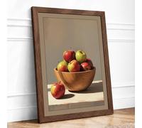 Apples in Wooden Bowl Rustic Framed Wall Art Print A2 (59.4×42cm) Walnut, Wall Decor for Living Room, Bedroom, Office & Home, Ready to Hang, Art Gift