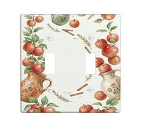 Apples Kitchen Double Light Switch Cover Plate, Autumn Rustic Jugs Leaves Autumn Red Plastic Standard Size Wall Switch Plates Accents for New Apartment Home Bedroom Office Decor