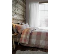 Appletree Hygge Duvet Cover Set, 100% Brushed Cotton, Single 140x200cm, Natural, Check Pattern, Reversible Design, Orange