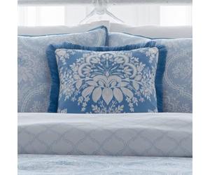 Appletree - Blue Delftware Cushion (43 x 43cm) - Velvet Cushion with Floral - Blue Damask Cushion with Filling Included - Cushion with Tassels - Cushions with Covers Included/Cushion Insert