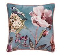 Appletree Blue Floral Bird Cushion 55x55cm - Filled Decorative Pillow with Piped Edge & Zip - Large Cotton Cushion for Sofa, Bed or Chair - Birds & Flowers Print - Home Decor Accent