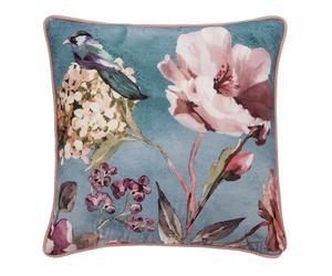 Appletree Blue Floral Bird Cushion 55x55cm - Filled Decorative Pillow with Piped Edge & Zip - Large Cotton Cushion for Sofa, Bed or Chair - Birds & Flowers Print - Home Decor Accent