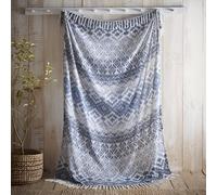 Appletree - Blue Ganado Throw (180 x 130cm) - Soft Heavy Brushed Cotton Throw - Tribal Pattern Blanket in Blue - Blue Throw Blanket - Matching Cushion Available - Blue Sofa Throw with Tassels