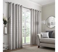 Appletree Boutique - Cassina - Jacquard Pair of Eyelet Curtains - 90" Width x 90" Drop (229 x 229cm) in Silver